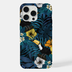 トゥーカンと熱帯植物、青、黄、オレンジ iPhone 15 PRO MAXケース