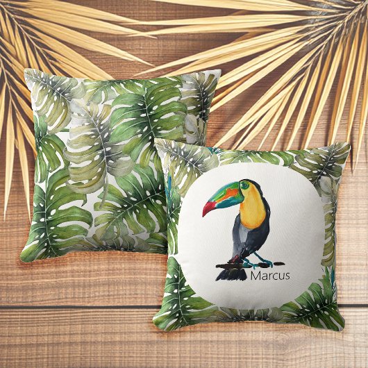 トゥーカンエキゾチック水カラーイラストレーション クッション