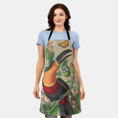 トゥーカンジャングルトロピカルバードビューティフルアンティーク エプロン (着用した状態)