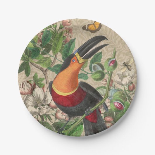 トゥーカンジャングルトロピカルバードビューティフルアンティーク ペーパープレート (正面)