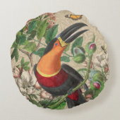 トゥーカンジャングルトロピカルバードビューティフルアンティーク ラウンドクッション (裏面)