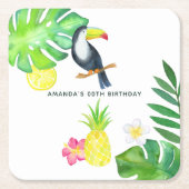 トゥーカントロピカルウォーターカラーサマー誕生日 スクエアペーパーコースター (正面)