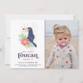 トゥーカントロピカルパーム葉誕生日写真 招待状 (正面)