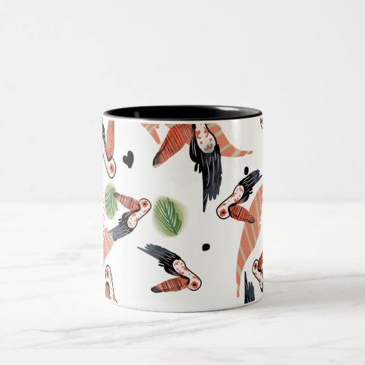 トゥーカンバード夏の熱帯緑の芸術 ツートーンマグカップ (中央)