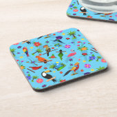 トゥーカンフラミンゴとアララのシームレスバードパターン コースター (左側)