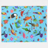 トゥーカンフラミンゴとアララのシームレスバードパターン フリースブランケット (正面(横))