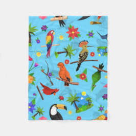 トゥーカンフラミンゴとアララのシームレスバードパターン フリースブランケット