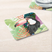 トゥーカンポートレートと熱帯葉ズ スクエアペーパーコースター (アングル)