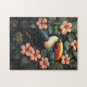 トゥーカン熱帯ピンク絵を描の花 ジグソーパズル (横)