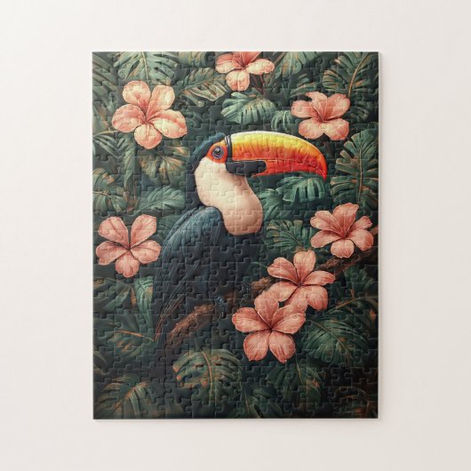 トゥーカン熱帯ピンク絵を描の花 ジグソーパズル (縦)