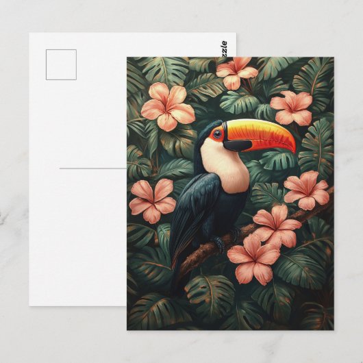 トゥーカン熱帯ピンク絵を描の花 ポストカード (正面/裏面)