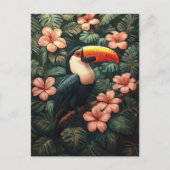 トゥーカン熱帯ピンク絵を描の花 ポストカード (正面)