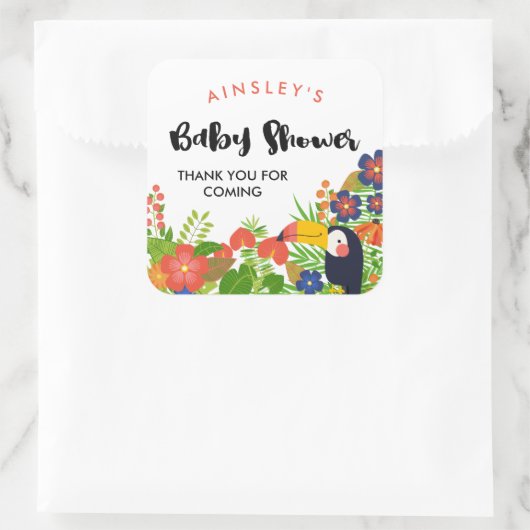 トゥーカン熱帯産ベビーシャワーありがとう スクエアシール (バッグ)
