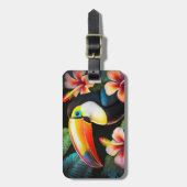 トゥーカン熱帯鳥とハイビスカスの花 ラゲッジタグ (正面縦)