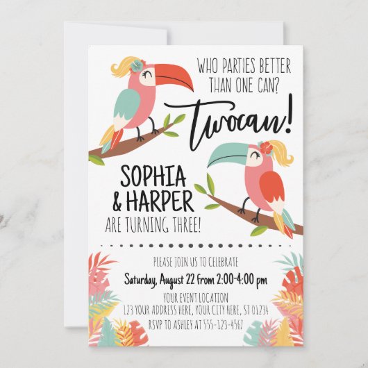 トゥーカン誕生日招待状シスターズガールトゥーカン 招待状 (正面)