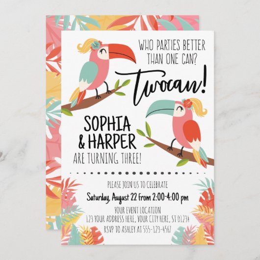 トゥーカン誕生日招待状シスターズガールトゥーカン 招待状 (正面/裏面)