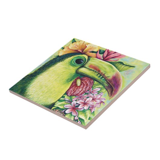 トゥーカン鳥フローラ熱帯グリーンアートセラミックタイル タイル (側面)