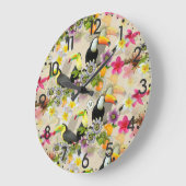 トゥーカン鳥、パッションフラワー、プルメリア熱帯L ラージ壁時計 (傾斜)