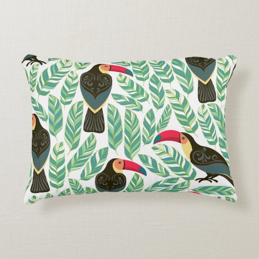 トゥーカン、熱帯葉の、装飾模様。 アクセントクッション (正面)