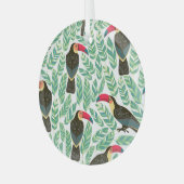 トゥーカン、熱帯葉の、装飾模様。 ガラスオーナメント (正面左)
