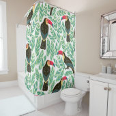 トゥーカン、熱帯葉の、装飾模様。 シャワーカーテン (インサイチュ)