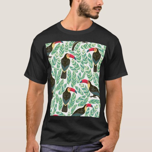 トゥーカン、熱帯葉の、装飾模様。 Tシャツ (正面)