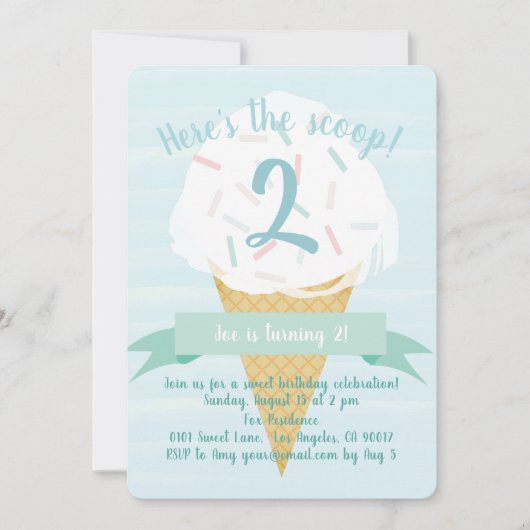 トゥーコイズ振りかけるアイスクリーム誕生日招待状 招待状 (正面)