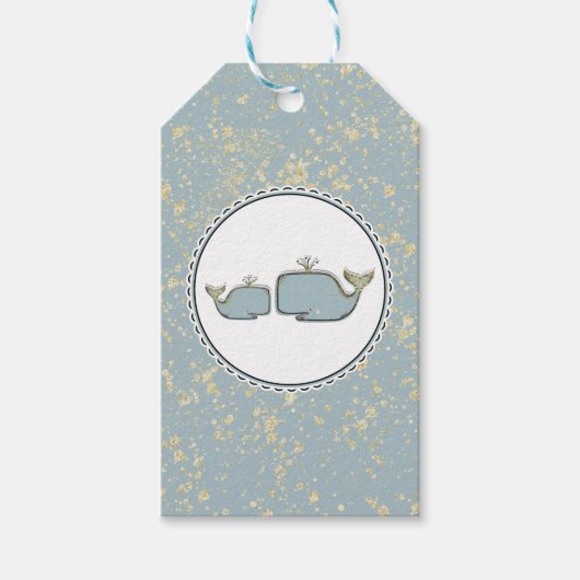 トゥーシークレジルブルー&金ゴールドブティックベビーシャワー ギフトタグ (正面)