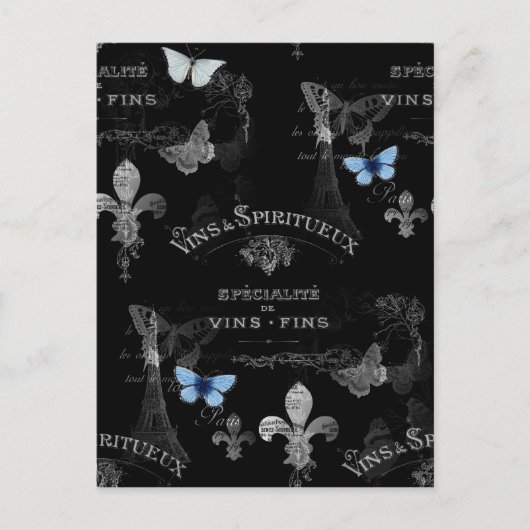 トゥージュールパリ蝶コラージポストカード ポストカード (正面)