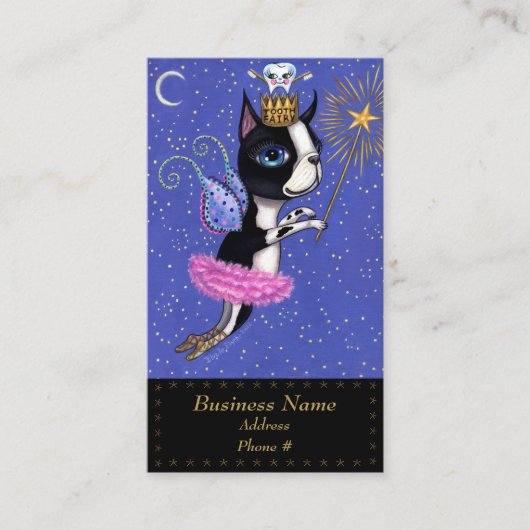 トゥースフェアリードッグボストンテリアピンクトゥトゥクラウン 名刺 (正面)