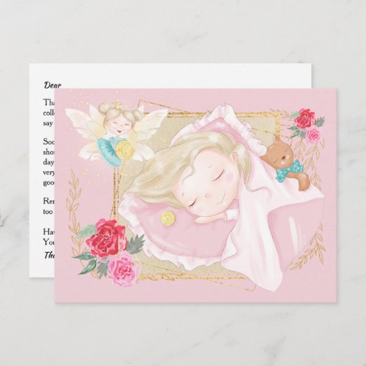 『トゥース・フェアリー・レターかわいい女の子寝枕コイン』 ポストカード (正面/裏面)