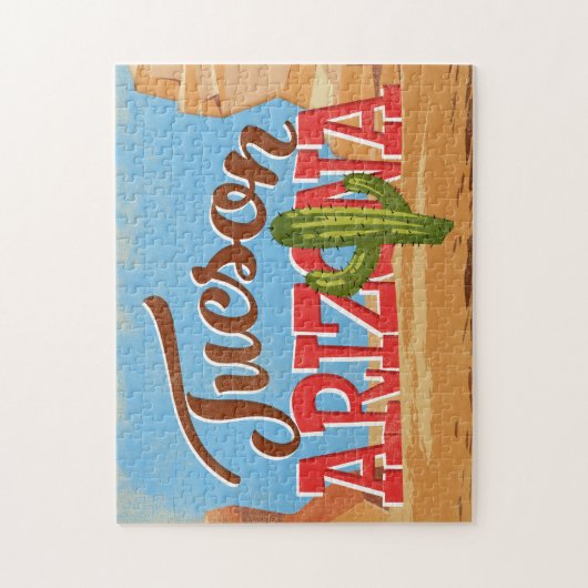 トゥーソンアリゾナのマンガ砂漠のヴィンテージ旅行 ジグソーパズル (縦)