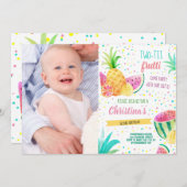 トゥーッティ·フルッティ·ガール第2回誕生日カスタム写真 招待状 (正面/裏面)