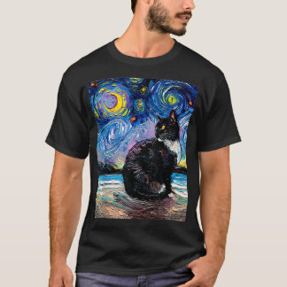 トゥードキャットオンビーチ星空の夜印象派アート Tシャツ