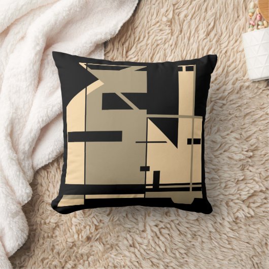 トゥーペクリームブラックはっきりした幾何学的モザイク抽象芸術 クッション (ブランケット)