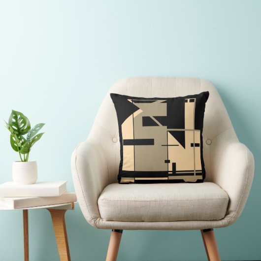 トゥーペクリームブラックはっきりした幾何学的モザイク抽象芸術 クッション (椅子)