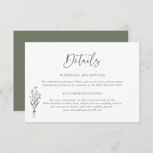 トゥーペグリーンミニマイリスト結婚ブーケの詳細 エンクロージャーカード (正面/裏面)