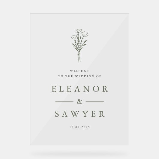 トゥーペグリーンミニマルフローラブーケ結婚ス アクリルサイン (正面)