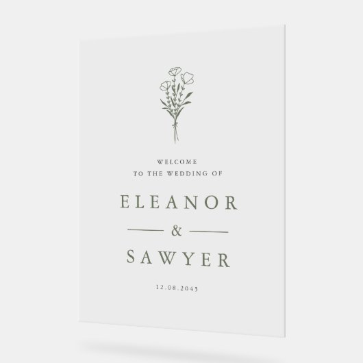 トゥーペグリーンミニマルフローラブーケ結婚ス アクリルサイン (傾斜)