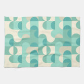 トゥーペベージュティール(緑がかった色)ブルーミントグリーンサークルパターン キッチンタオル (横)