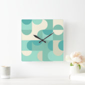 トゥーペベージュティール(緑がかった色)ブルーミントグリーンサークルパターン スクエア壁時計 (ホーム)