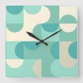 トゥーペベージュティール(緑がかった色)ブルーミントグリーンサークルパターン スクエア壁時計 (正面)