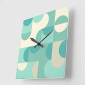 トゥーペベージュティール(緑がかった色)ブルーミントグリーンサークルパターン スクエア壁時計 (傾斜)