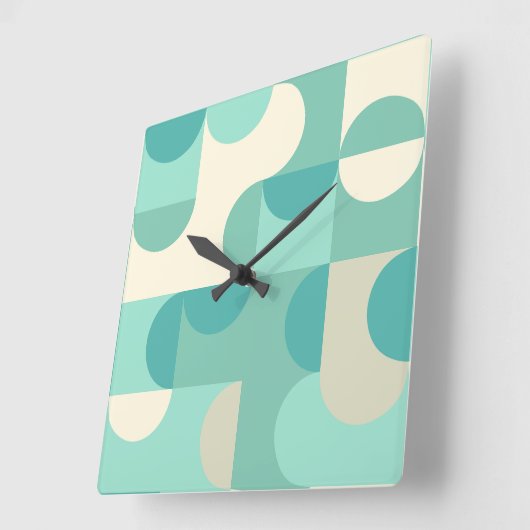 トゥーペベージュティール(緑がかった色)ブルーミントグリーンサークルパターン スクエア壁時計 (傾斜)