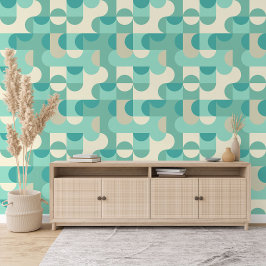 トゥーペベージュティール（緑がかった色）ブルーミントグリーンサークルパターン 壁紙