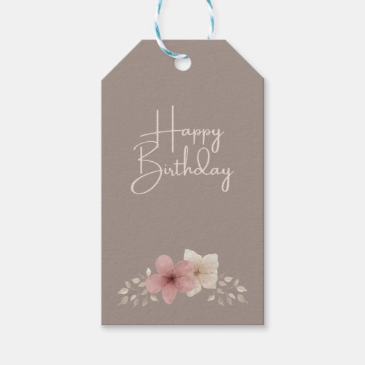 トゥーペ&ピンクフローラ誕生日ギフトラベル | エレガント ギフトタグ (正面)