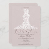 トゥーペ&ホワイト離れドレスのモダンブライダルシャワー 招待状 (正面/裏面)