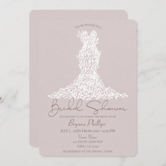 トゥーペ&ホワイト離れドレスのモダンブライダルシャワー 招待状 (正面/裏面)