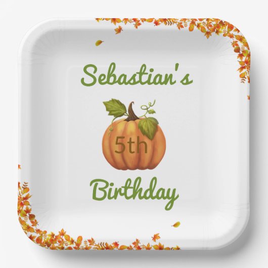 トゥールリトルカボチャ秋誕生日 ペーパープレート (正面)