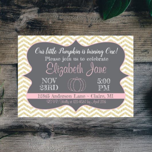 トゥールリトルカボチャ金ゴールドグリッター誕生日招待状 招待状